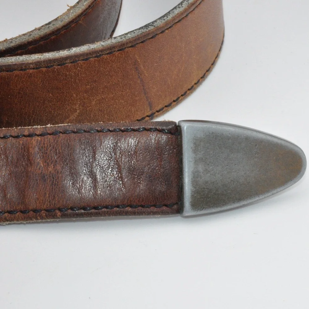 Vintage‎ Leather Belt 42 Brown Fair Distressed Western Metal Tip Rugged